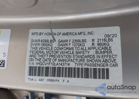 2020 Honda Accord Lx from USA, damaged, VIN 1HGCV1F10LA143714